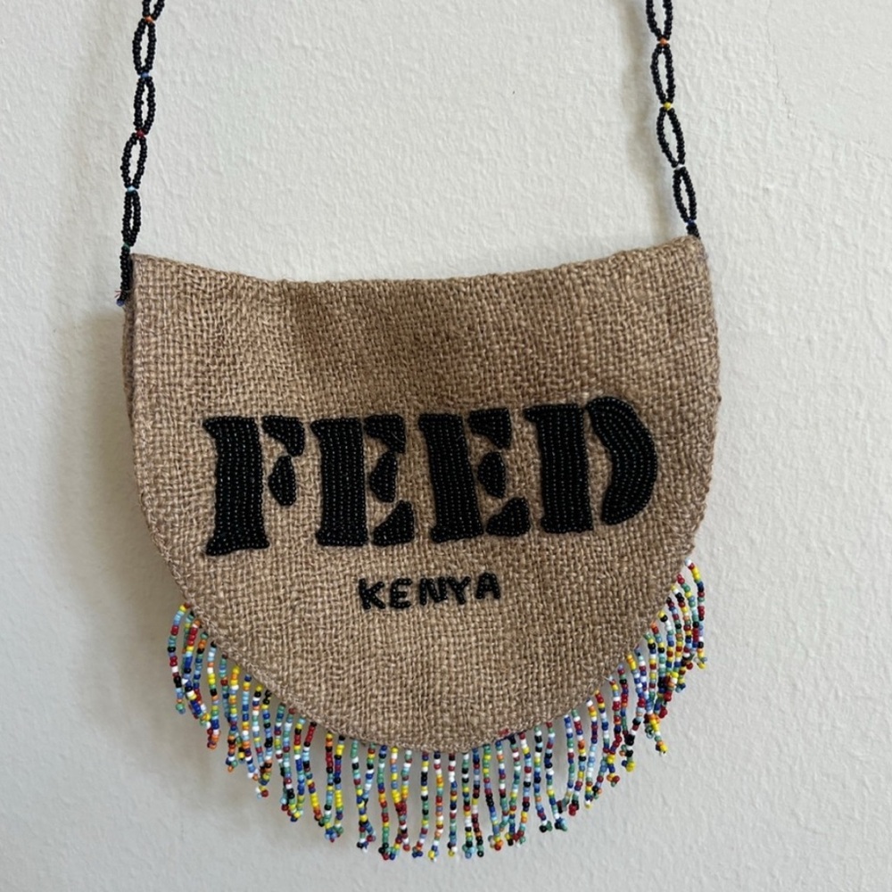Feed Kenya Burlap Beaded Crossbody Purse